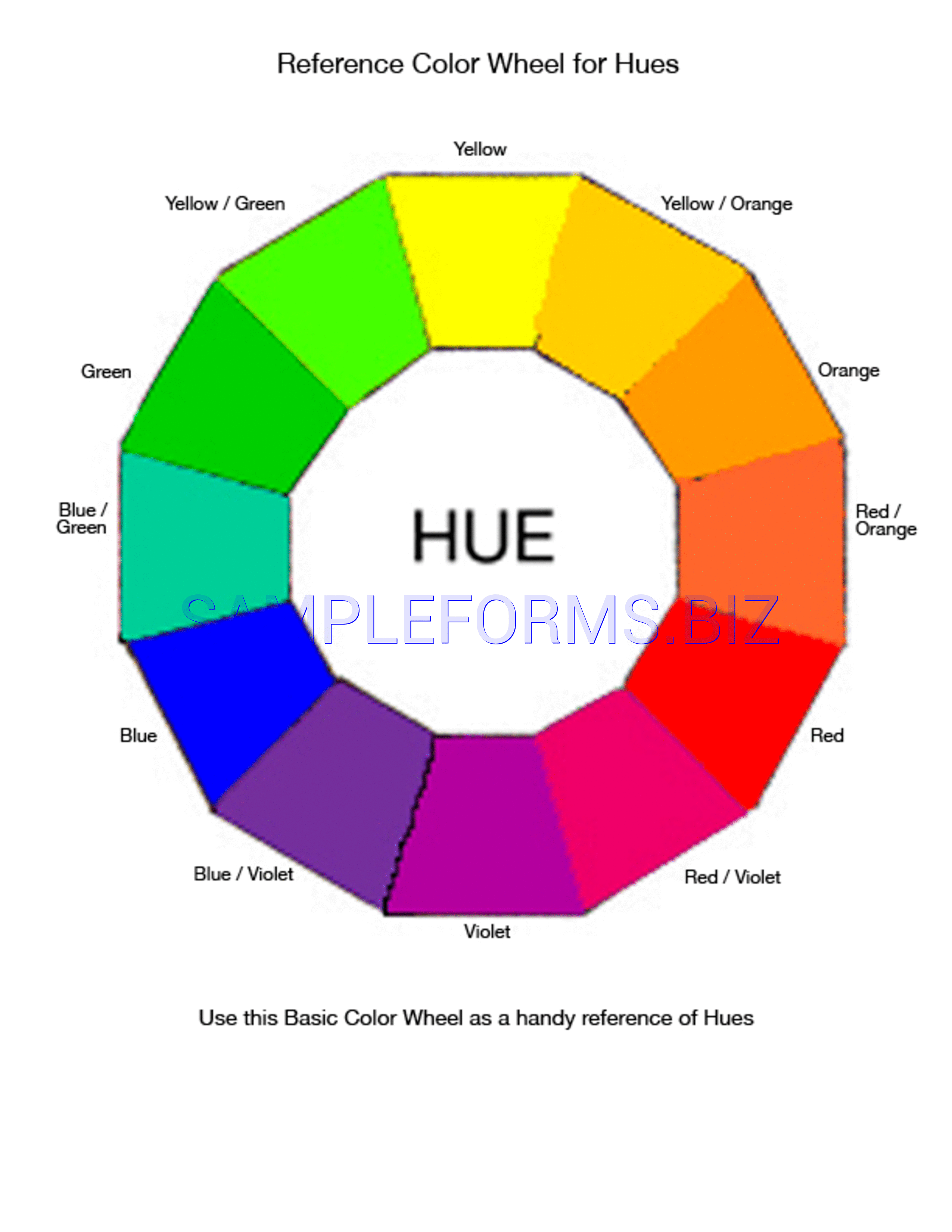 Preview free downloadable Color Wheel Reference Chart in PDF (page 1)